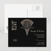 白黒アールデコタワーRSVPポストカード インビテーションポストカード (正面/裏面)
