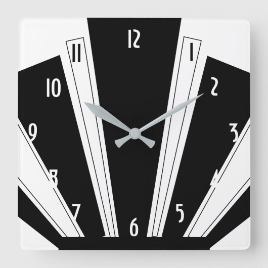 白黒アールデコデザイン スクエア壁時計 (正面)