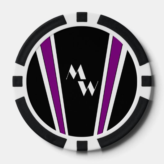 白黒アールデコデザイン モノグラムの ポーカーチップ (正面)