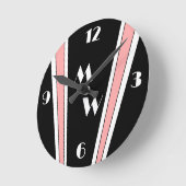 白黒アールデコデザイン モノグラムの ラウンド壁時計 (傾斜)