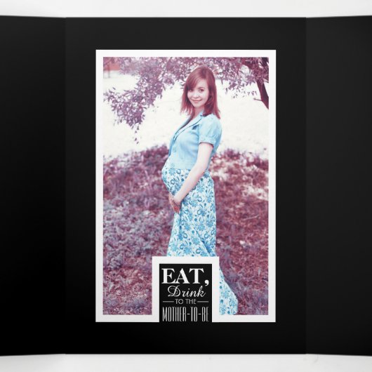 白黒アールデコドリンク食べベビーシャワースイート 三つ折り招待状 (内部中)