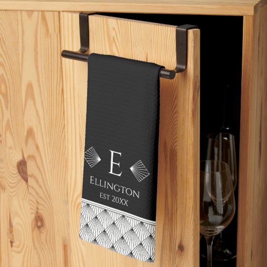 白黒アールデコファンダイヤモンドパーソナライズされた キッチンタオル (三つ折り)