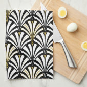 白黒アールデコファンパターン- キッチンタオル (四つ折り)