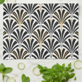 白黒アールデコファンパターン- キッチンタオル (折り畳み)