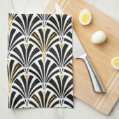 白黒アールデコファンパターン- キッチンタオル (四つ折り)