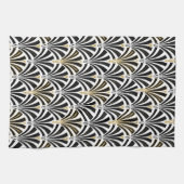 白黒アールデコファンパターン- キッチンタオル (横)