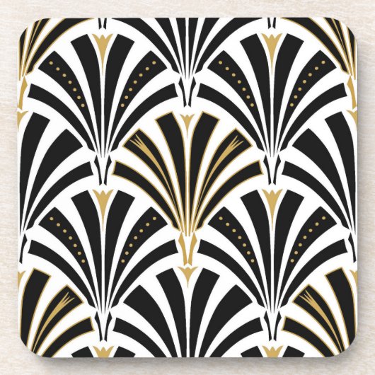 白黒アールデコファンパターン- コースター (正面)
