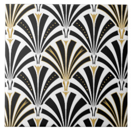 白黒アールデコファンパターン- タイル