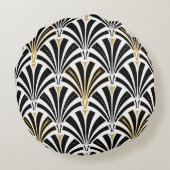 白黒アールデコファンパターン- ラウンドクッション (裏面)