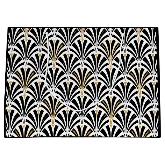 白黒アールデコファンパターン- ラージペーパーバッグ (正面)