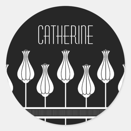 白黒アールデコフローラシール ラウンドシール (正面)