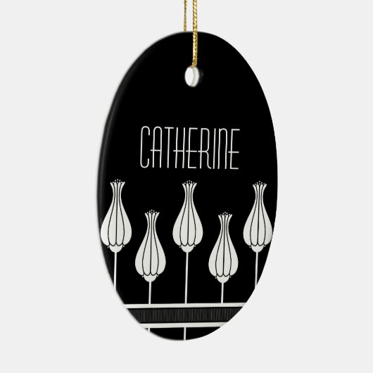 白黒アールデコフローラ楕円オーナメント セラミックオーナメント (右)