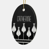 白黒アールデコフローラ楕円オーナメント セラミックオーナメント (左)