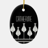 白黒アールデコフローラ楕円オーナメント セラミックオーナメント (正面)