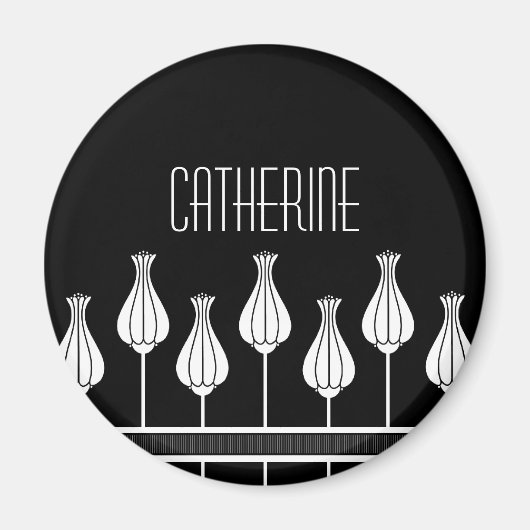 白黒アールデコフローラ磁石 マグネット (正面)