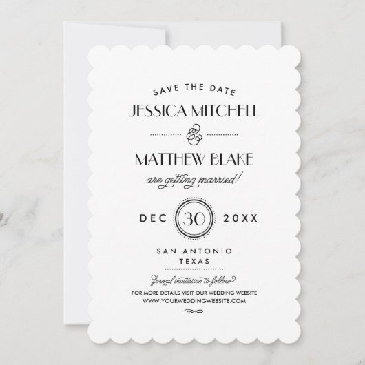 白黒アールデコモノグラム日付の保存 セーブザデート (正面)