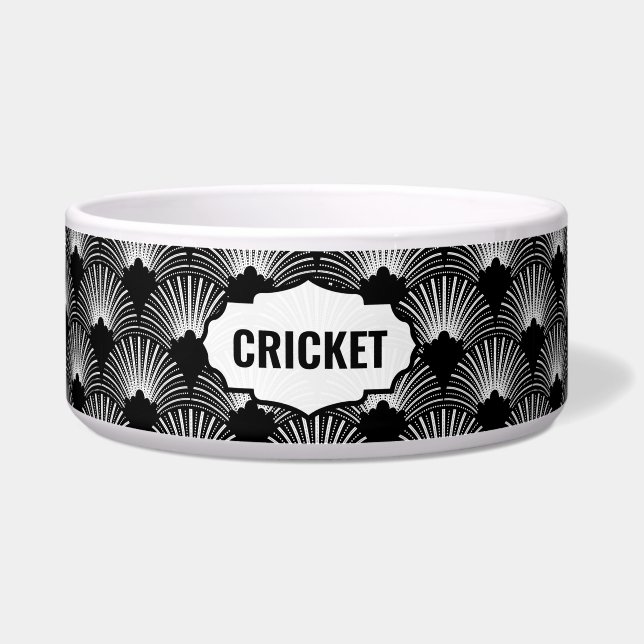 白黒アールデコ模様モノグラム ボウル (正面)