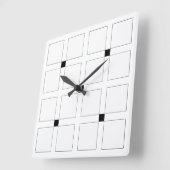 白黒アールデコ正方形パターン スクエア壁時計 (傾斜)