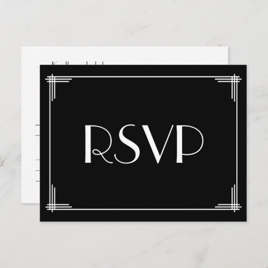白黒アールデコ素晴らしギャツビーウェディングRSVP インビテーションポストカード (正面/裏面)