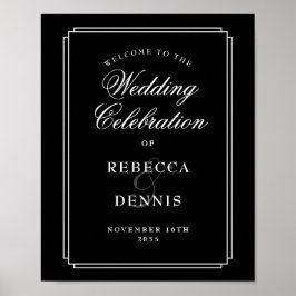 白黒アールデコ結婚の歓迎サイン ポスター
