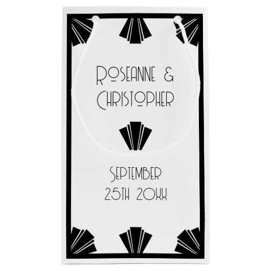 白黒アールデコ結婚デザイン スモールペーパーバッグ (裏面)