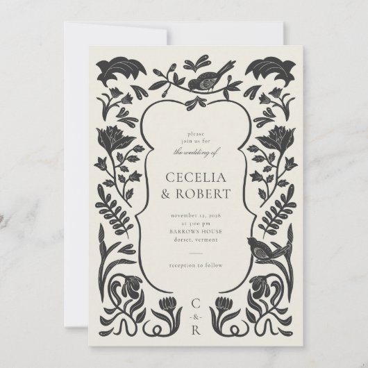 白黒アールデコ結婚式招待状 招待状 (正面)