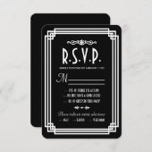 白黒アールデコ結婚式RSVPカード 出欠カード (正面/裏面)