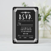 白黒アールデコ結婚式RSVPカード 出欠カード (スタンド正面)
