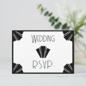 白黒アールデコRSVP 結婚の 出欠カード (スタンド正面)