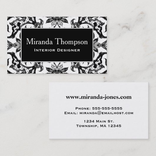 白黒アールヌーボーの中国のなタイル- 名刺 (正面/裏面)