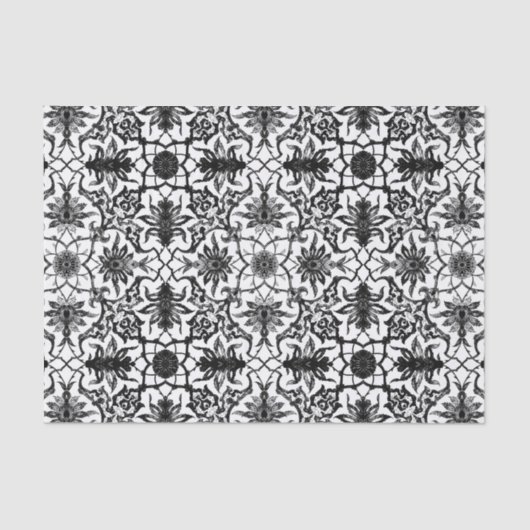 白黒アールヌーボーの中国のなパターン- 薄葉紙 (正面)