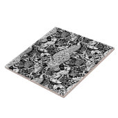 白黒アールヌーボーの孔雀のプリント タイル (側面)