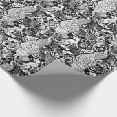 白黒アールヌーボーの孔雀のプリント ラッピングペーパー (角)