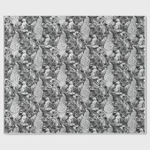 白黒アールヌーボーの孔雀のプリント ラッピングペーパー (フラット)