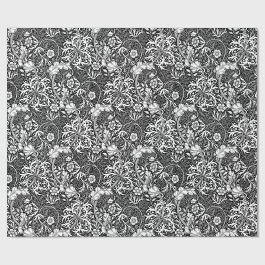 白黒アールヌーボーの海藻花柄 ラッピングペーパー (フラット)