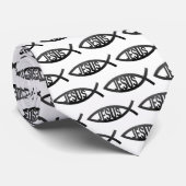 白黒イエス・キリスト教魚記号 ネクタイ (ロール)