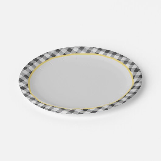 白黒イエロージンガムサマーピクニック ペーパープレート (アングル)