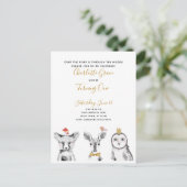 白黒イエロースクリプトウッドランド誕生日パーティー インビテーションポストカード (スタンド正面)