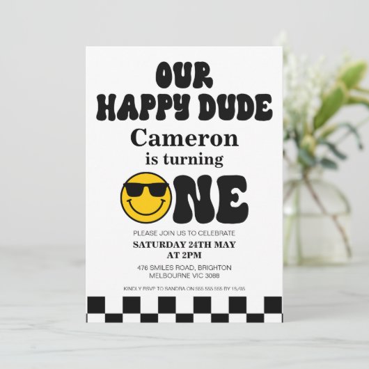 白黒イエローハッピードゥデ1st誕生日 招待状 (スタンド正面)