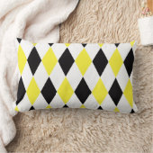 白黒イエローハーレクインダイヤモンドパターン ランバークッション (ブランケット)