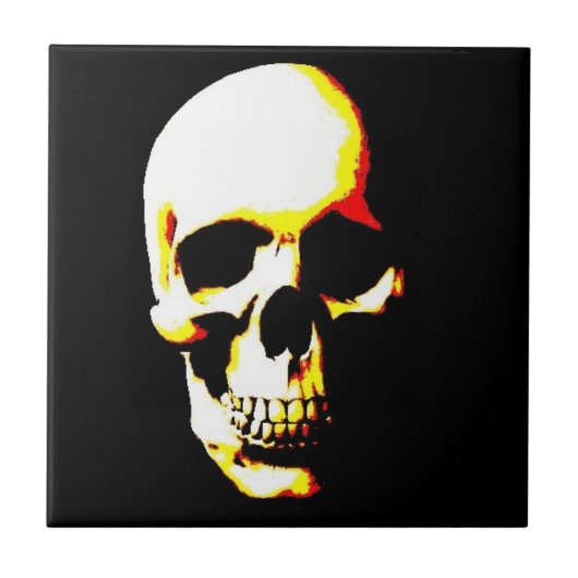白黒イエローポップ・アートのアートスカルセラミックタイル タイル (正面)