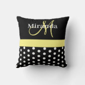 白黒イエローモノグラムスクリプト水玉模様 クッション (裏面)