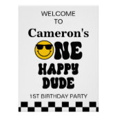 白黒イエローワンハッピードドゥウェルカムサイン ポスター (正面)