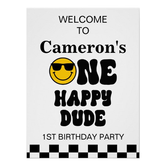 白黒イエローワンハッピードドゥウェルカムサイン ポスター (正面)