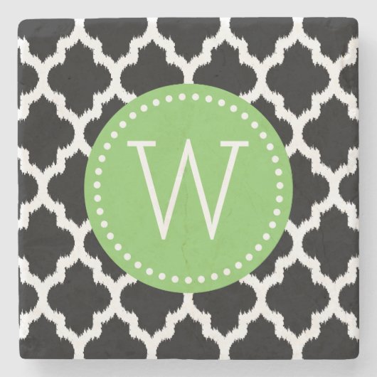 白黒イカットクローバーパターン4 ストーンコースター (正面)