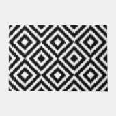 白黒イカット正方形モザイクアートパターン ドアマット (正面)