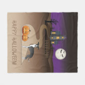 白黒イギーとハロウィーンハ幽霊のよく出るウス フリースブランケット (正面(横))