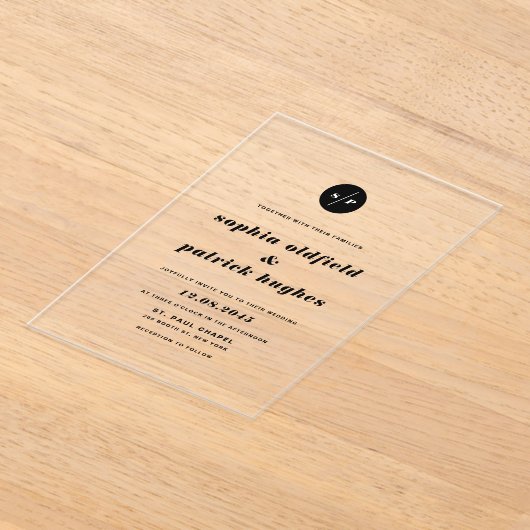 白黒イタリックはっきりしたタイポグラフィ結婚ズ アクリル招待状 (レイダウン)