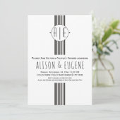 白黒イニシャルの結婚カップルのシャワー 招待状 (スタンド正面)