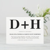 白黒イニシャルはっきりしたタイポグラフィ結婚ズ 招待状 (スタンド正面)